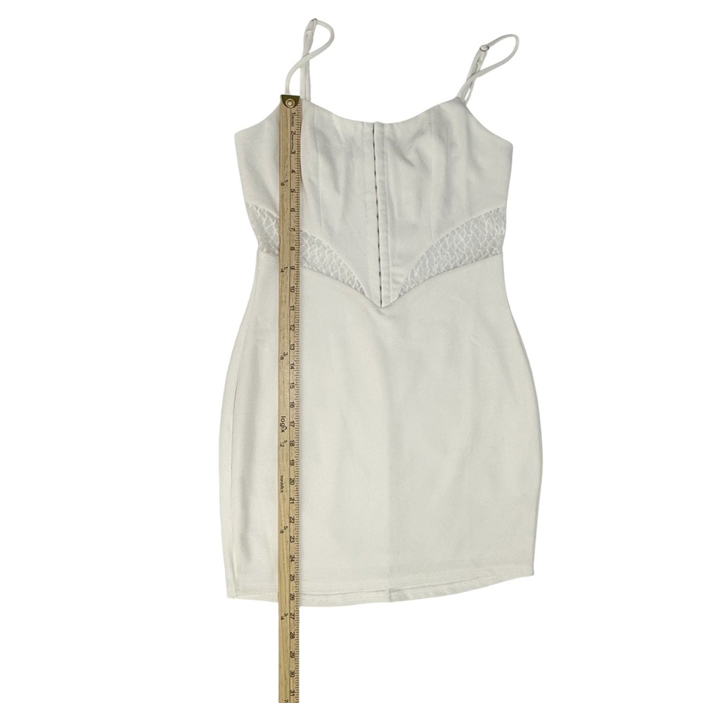 Privy White Slip Dress Size Medium – Mesh Panel Bodycon Mini Bachelorette Party - Picture 4 of 9